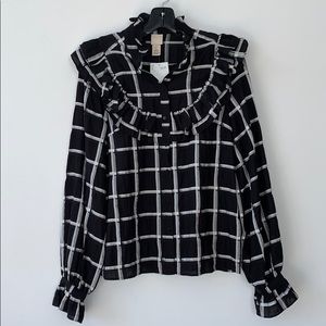 H&M black and white ruffle blouse